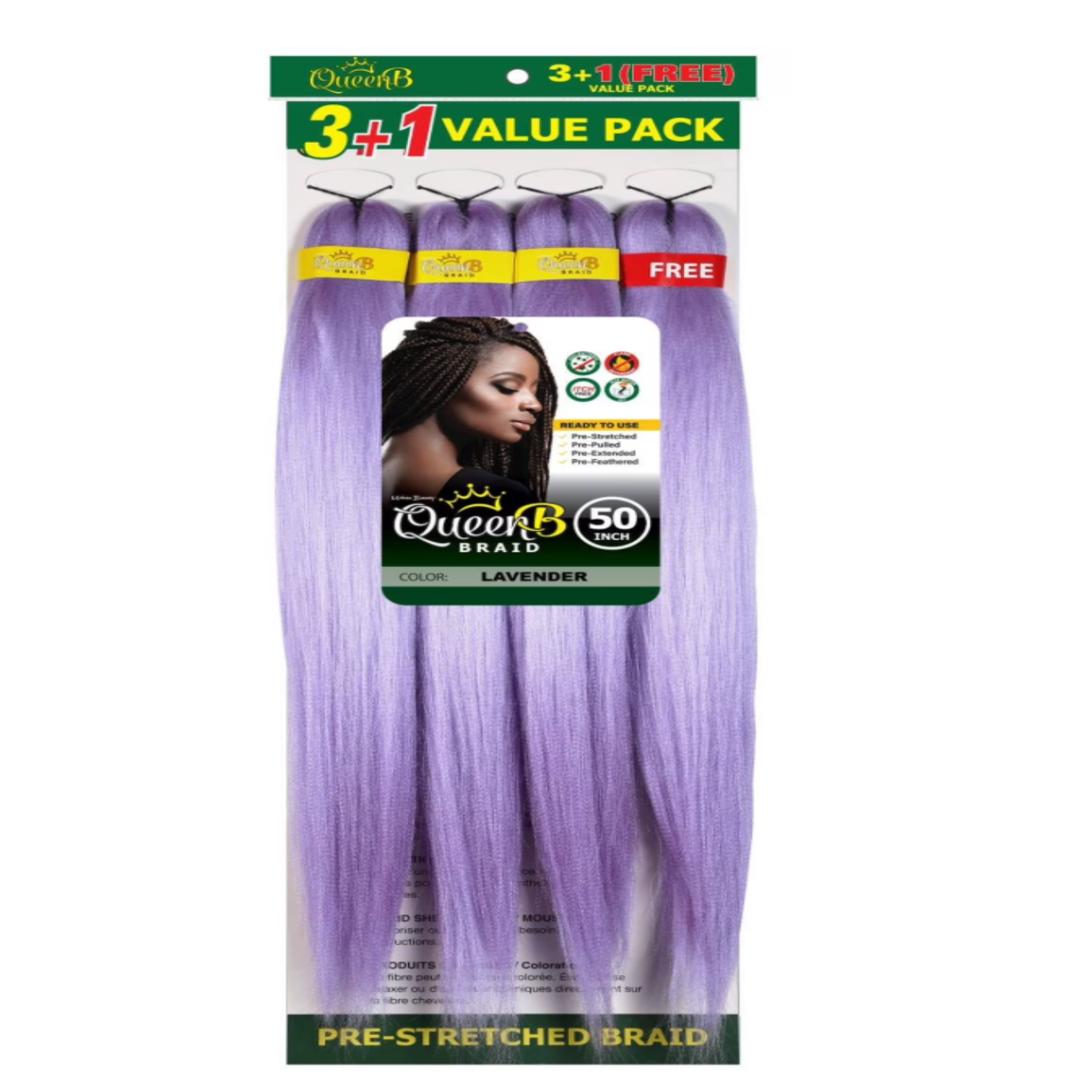 QueenB 4X Value Pack Pre-Stretched Braiding Hair 50”