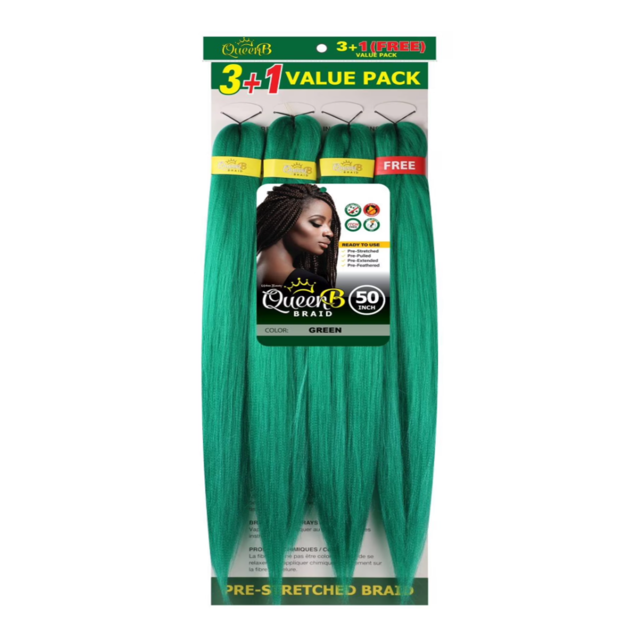 QueenB 4X Value Pack Pre-Stretched Braiding Hair 50”