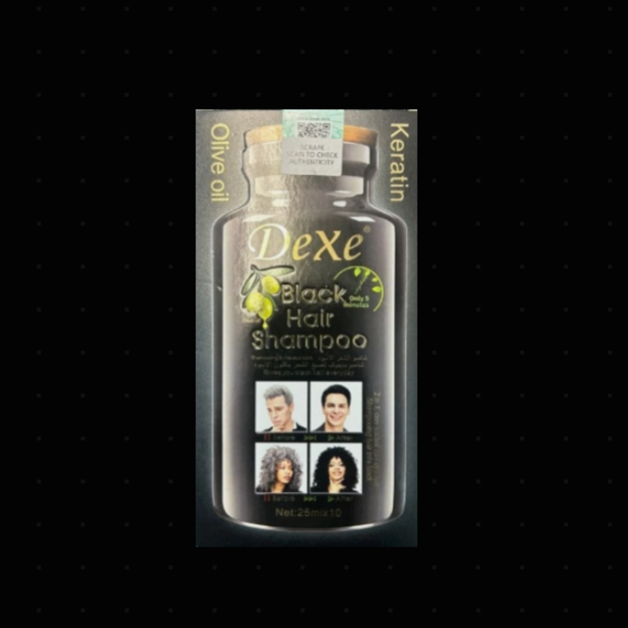 DEXE BLACK HAIR SHAMPOO OLIVE OIL KERATIN (25ml x 10) 8.45 oz